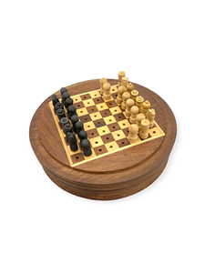 Natural 5 Inch Round <b>Wooden</b> Chess Box with Smooth Finish Tabletop <b>Game</b> Storage Container for Chess Pieces Home Organization - Product Image 1