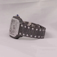 Montre Unisexe de Luxe Forme Antique Hip Hop en Acier Inoxydable Noir avec Mouvement Quartz ETA, Moissanite VVS Sertie, 3 ATM, 40mm, Discret