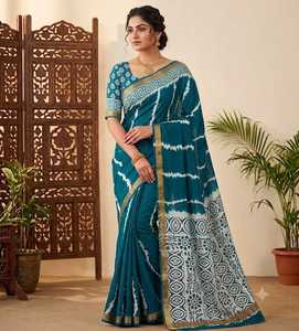 Sari de Algodón Mul con Estampado Sibori y Borde de Zari - Product Image 1