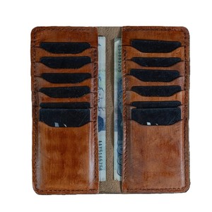 Classic Brown Real Leather Long Pocket Book Wallet Slim Multiple Card Slots Cash Organizer Sleek Traveling <b>Billfold</b> For Men - Product Image 1