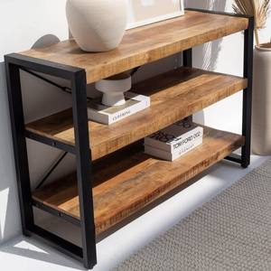 Console industrielle à trois étagères Vandana Lunaris Lyra, design moderne en métal et bois, meuble d'appoint - Product Image 4