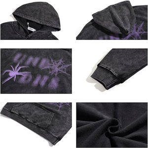 Sweat à capuche personnalisé Streetwear brodé de strass, coupe classique, en polaire épaisse, effet délavé vintage - Product Image 6