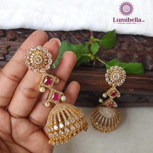 Gold Plated Pearl Drop Jhumkis for Bridal Party Gift - Product Image 3