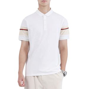Polo de golf 70% coton mélangé de haute qualité tricoté à manches rayées coupe ajustée à 3 boutons pour hommes OEM vente en gros broderie de logo personnalisé - Product Image 4