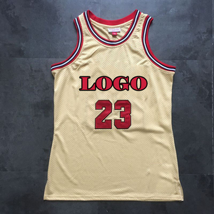 Custom Basketball Jersey Men's Sleeveless Mesh <b>Tank</b> Top Number 23 Red Logo Gold Color Breathable Polyester Sport Apparel - Product Image 1