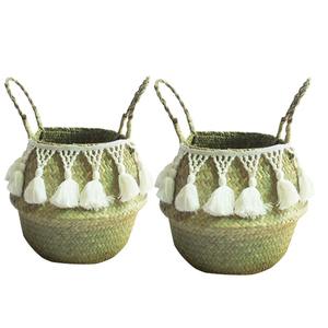 Cesta de mimbre con ribete decorativo de tela. Cesta de almacenamiento hecha a mano. Venta al por mayor. Ecológica. Hecho en Vietnam. - Product Image 1