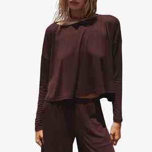 Ensemble décontracté pour femme de qualité supérieure, haut à manches longues en tricot uni et pantalon large, coupe ample, col rond, jersey, ensemble d'été pour femme - Product Image 3