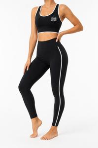 Women Custom Scoop Neck Racerback Sports Bra Set Solid Color Mid Waist Leggings for Plus Size 2-Piece Seamless - Product Image 4