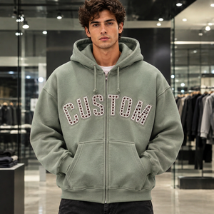 Sudadera con capucha de doble cremallera para hombre, estilo urbano personalizado, algodón grueso, cremallera completa, ropa OEM, fábrica, marca privada, proveedor ODM al por mayor - Product Image 6
