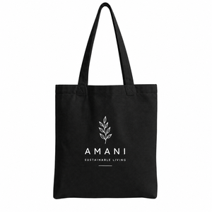 Bolsa de Tela Amani, 16x14 Pulgadas, Negra, Reutilizable, Ecológica, con Asas de Algodón, Fuelle de 11 Pulgadas, Diseño Sólido de 4 Pulgadas, para Compras - Product Image 1