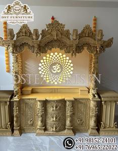 Mandir de luxe en teck de style sud-indien pour la maison, idéal pour les temples bouddhistes aux États-Unis, pour la décoration intérieure, unité de pooja indienne antique faite à la main. - Product Image 6