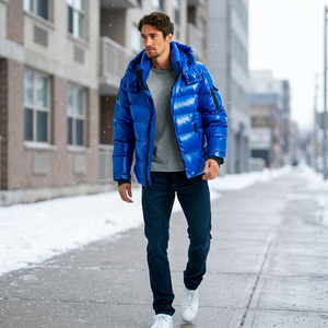 Chaqueta Bomber Unisex Azul con Capucha, Impermeable, Cortavientos, de Poliéster Grueso, Casual, con Cremallera, Ajuste Regular, para Invierno, con Calefacción - Product Image 5