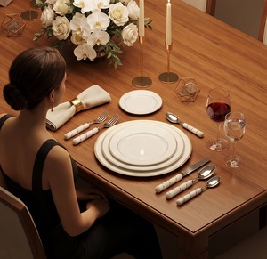 Stainless Steel Eco Friendly Flatware 4-Piece Cutlery Set <b>Mirror</b> Polish Marble Handle Wholesale Price Home & Restaurant Use - Product Image 6