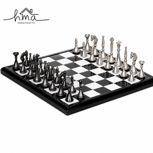 Luxury Brass <b>Chess</b> <b>Set</b> Brown Square <b>Wooden</b> Board Gold and Silver Colour Handmade Royal Strategy Game Decorative Tabletop Gift - Product Image 4