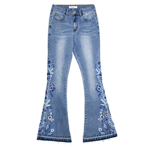 Jeans de Mujer con Bordado, Corte de Campana, Cintura Alta, Diseño Floral, Estilo Vintage, OEM, Personalizado, Venta al Por Mayor - Product Image 2