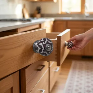 Traditional <b>Ceramic</b>/Stainless Steel Cabinet <b>Knob</b> Purple White Floral Design for Bathroom Kitchen Outdoor Home Office Hotel - Product Image 4