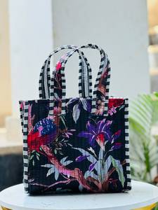Sac fourre-tout en toile matelassée rayée avec fermeture éclair, style tendance, toutes saisons, pour usage quotidien, sac de shopping - Product Image 2