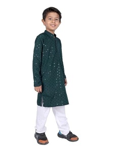 Ensemble Kurta Pajama pour garçon, brodé de paillettes, vêtements traditionnels indiens ethniques pour mariage et festivals - Product Image 4
