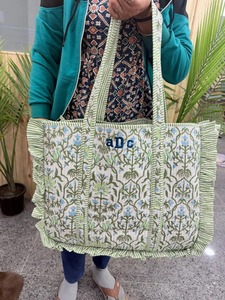 Sac fourre-tout bohème en coton avec lettres décoratives, ouverture supérieure, style ondulé, pour toutes les saisons, sac à main pour femme - Product Image 4