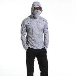Wholesale Men's Long Sleeve Fishing Shirt Hood Solid UPF 50 Anti-Uv Protection Pullover 100% Polyester Breathable Gray High - Product Image 3