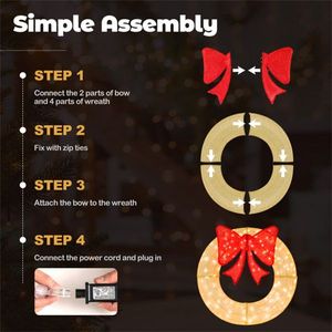 Guirnalda Navideña Preiluminada de 48 Pulgadas con 200 Luces LED Blanco Cálido y Lazo Rojo Grande (29 x 30 Pulgadas) IP44 Resistente a la Intemperie para Uso en Interiores/Exteriores - Product Image 5