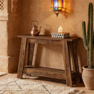 Farmhouse-Style Double Layer <b>Open</b> Shelf Console Table with <b>Storage</b> for Entrance Foyer or Sofa - Product Image 4