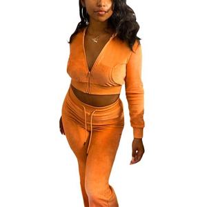 Conjunto Deportivo de Terciopelo para Mujer, Dos Piezas, Casual, Transpirable, Talla Grande, Top Corto de Manga Larga y Pantalones Largos - Product Image 4