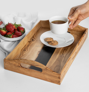 ถาดไม้ตกแต่งบ้านพร้อมหูจับโลหะ ถาดเสิร์ฟสไตล์โมเดิร์น - Product Image 5