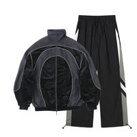 Conjunto de Chándal Cortavientos Morado Otoñal OEM/ODM Y2K Unisex con Ribete Reflectante, Transpirable, de Nylon Tejido, Estilo Jogger con Cuello Alto Frontal