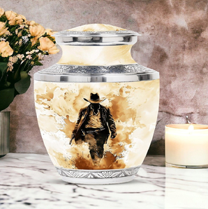 Urne funéraire robuste en forme de silhouette de cowboy. Un hommage audacieux pour un véritable esprit du Far West. Disponible aux prix de gros. - Product Image 1