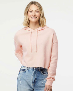 Independent Trading Co. Private Label <b>Women</b> Cropped Hooded Sweatshirt Custom Solid <b>Pink</b> Blank <b>Hoodies</b> Fleece Tear Away Label - Product Image 1