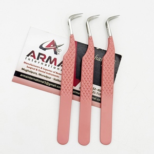 Pince à cils courbée type Hock, pointe en fibre durable, en acier inoxydable, pour extensions de cils, avec marque privée – Meilleures ventes - Product Image 1