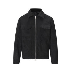 Veste en cuir de travail zippée de haute qualité pour homme avec poches, col rabattu, doublure en coton, coupe classique, style automne - Product Image 3