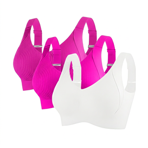 Sujetador deportivo acanalado para mujer, soporte medio, espalda cruzada, para yoga, fitness, running, transpirable, de secado rápido, color liso - Product Image 5