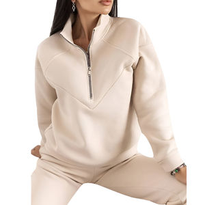 Sweat-shirt demi-zip pour femme de qualité supérieure, en coton respirant, idéal pour le jogging et les sports. - Product Image 1