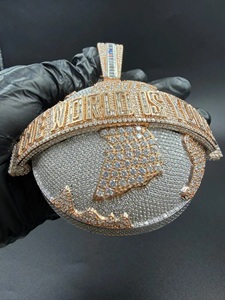 Collar Personalizado con Colgante de Globo Terráqueo con Incrustaciones de Diamantes de Imitación, “El Mundo Es Tuyo”, Chapado en Oro sobre Plata 925, con Moissanita VVS, Estilo Hip Hop - Product Image 5