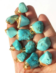 Genuine Natural Turquoise Stone Gold Capped Pendant <b>Raw</b> <b>Crystal</b> Boho Jewelry Charm for Necklace Making - Product Image 3