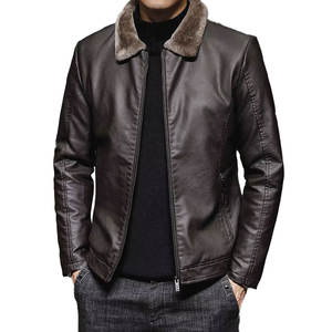 Chaqueta de cuero vintage de calidad superior para hombre, cuello alto con cierre de cremallera, logotipo frontal técnico lavado, ropa de invierno elegante - Product Image 1