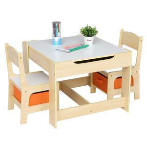 Tavolo e sedia in legno per bambini con due sacchetti di stoccaggio tra cui un tavolo e due sedie - Product Image 2