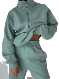 Femmes décontracté sport à capuche et pantalon ensemble 100% coton automne hiver chaud ample fermeture éclair haut pull deux pièces Streetwear costume - Product Image 3