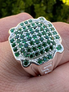 Hip Hop <b>Ring</b> <b>Men</b> Green Emerald Greek Key <b>Ring</b> 925 Sterling Silver Bling Jewelry Rapper Style Luxury Design Premium Quality - Product Image 2