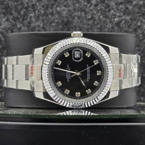Luxury 41mm <b>Men's</b> <b>Watch</b> Stainless Steel Automatic Mechanical Analog Sapphire Crystal <b>Black</b> Diamond Hour Markers Business - Product Image 5