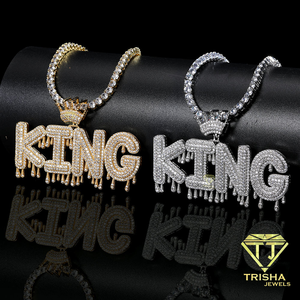 Collier Pendentif Roi Sertie de Pierres Style Hip Hop Streetwear pour Hommes, Design Couronne Goutte d'Eau, Chaîne Personnalisée - Product Image 3