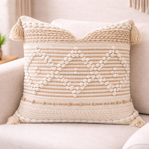 Housse de coussin bohème à rayures texturées, coussin décoratif tissé, coussin d'appoint géométrique bohème avec motif superposé - Product Image 4