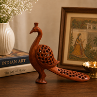 Statue de paon en bois sculptée à la main |   Figurine d'oiseau décorative pour la maison, le bureau et la décoration de cadeaux