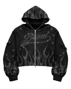 Sweat à capuche zippé intégral pour homme, personnalisé, avec broderie de crâne surdimensionné et strass scintillants - Product Image 1