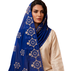 Wholesale Gold Floral Cotton Voile Dubai Style Islamic Shawl Embroidery Rhinestone Lightweight Breathable Soft Hijab Daily Wear - Product Image 1