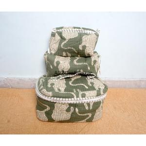 Pochette matelassée à poignée en coton 100% pur, faite à la main, écologique, durable, élégante, avec fermeture éclair, organiseur de cosmétiques, petite trousse de voyage - Product Image 2