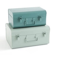 Boîte à bijoux rectangulaire en tissu et métal avec couvercle, design classique, bicolore, empilable, 1 couche