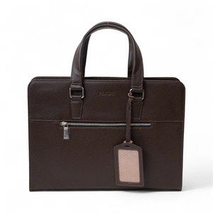 Beena's Men's Dark Brown Genuine <b>Leather</b> Luxury Large Capacity Business <b>Briefcase</b> with Zipper Closure - Product Image 1